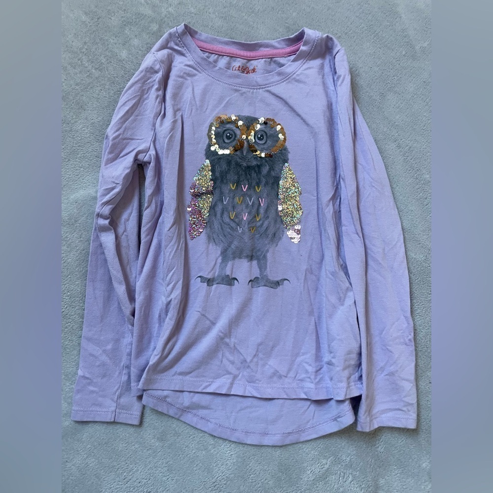 Cat & Jack Purple Long Sleeve Tee with Sequins Owl Graphic Design